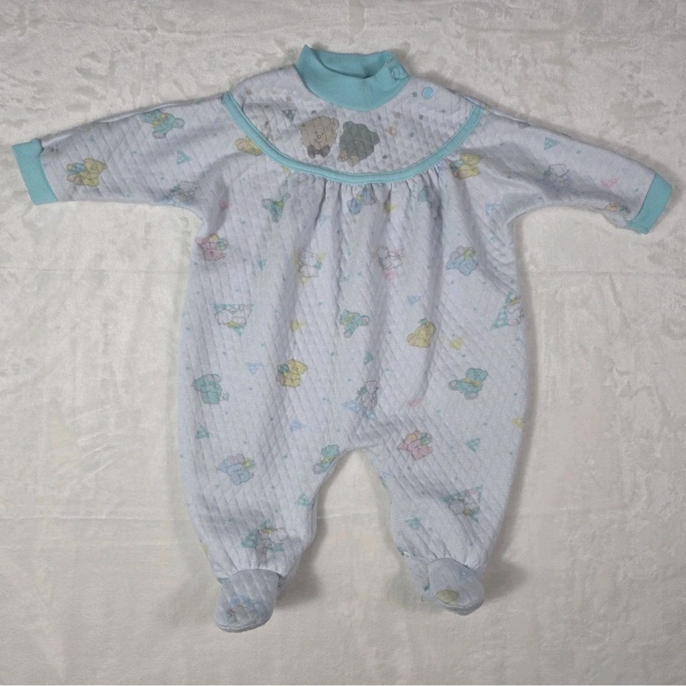 Vintage 1980s Healthtex Baby Sleeper Footed Teddy Bear Print USA 12M